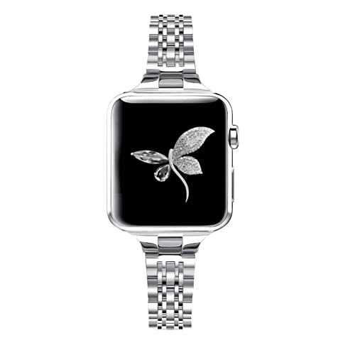 Secbolt Stainless Steel Slim Bands Compatible With Apple Watch 38Mm 40Mm 41Mm Iwatch Series 8/7/6/5/4/3/2/1/Se, Thin Bracelet For Women, Silver #TOP25