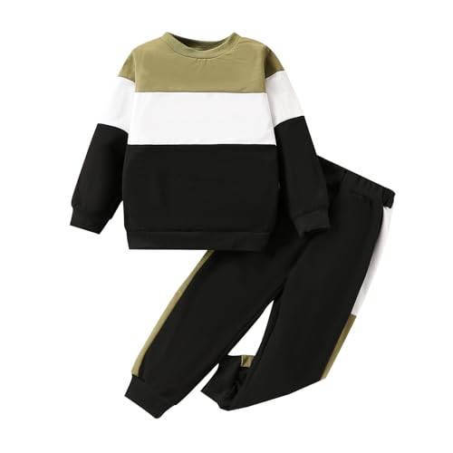 Image of Cakaner Boys Color Block Button Down Shirt and Jogger Pants Button Up Sweatsuits Sets (Size: 5-12T)