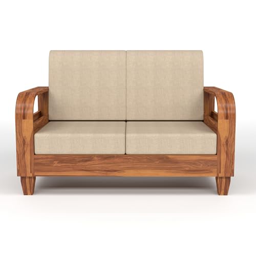 Image of Sheesham Wooden 4 Seater Sofa for Living Room | Solid Wood Sofa with Rattan Cane Side Rack | Rosewood Sofa Set for Home & Office | Lounge (Honey, 4 Seater)