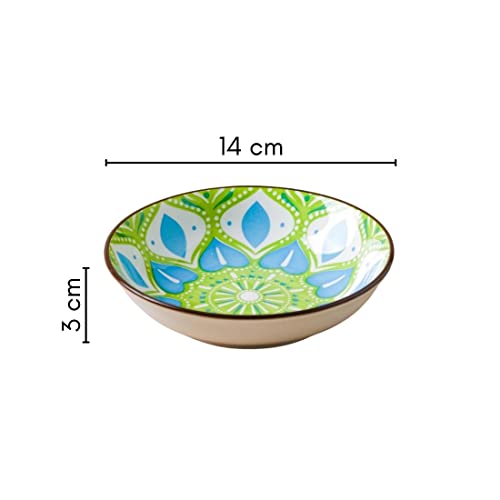Image of Nestasia Ceramic Round Snack Plate Set of 4 (5.5 Inch Each) - Floral Patterned Dahi Bhalla Plate for Serving Chaat, Halwa, Chakna, & Desserts | Microwave & Dishwasher Safe Small Plate (Green & Blue)