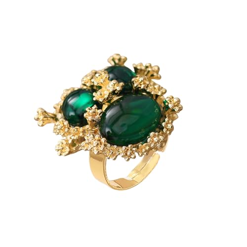 Vintage Oval Round Stone Statement Ring for Women Gold Plated Ele...