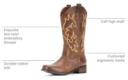 Image of IUV Cowboy Boots For Women Square Toe Wide Mid Calf Western Pull On Suede Fashion Black Brown Cowgirl Boots