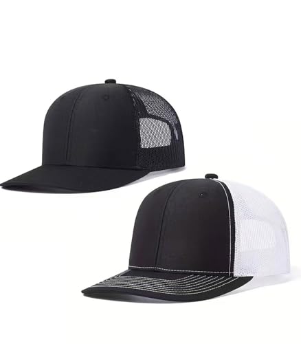 Image of 2-Pack Breathable Mesh Snapback Trucker Hats, Adjustable Baseball Caps for Men Women, Cotton-Poly Twill Outdoor