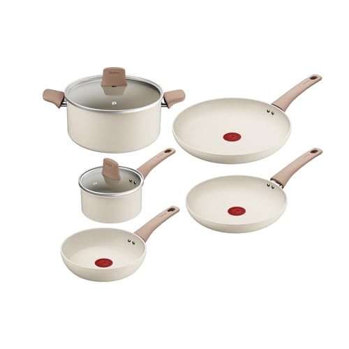 Tefal Stone White, Batterie de cuisine, Revêtement antiadhésif, Corps en aluminium 100% recyclé, Indicateur de chaleur, G199S544