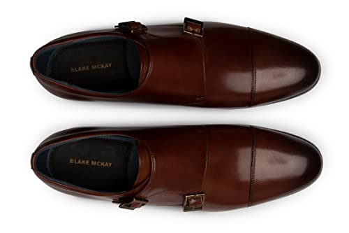 Image of Blake McKay Miles Men's Dress Shoe Leather Double Monk Cap Toe. Monkstrap with a Breathable Leather Lining, Ortholite Insole, and Durable Rubber Sole.