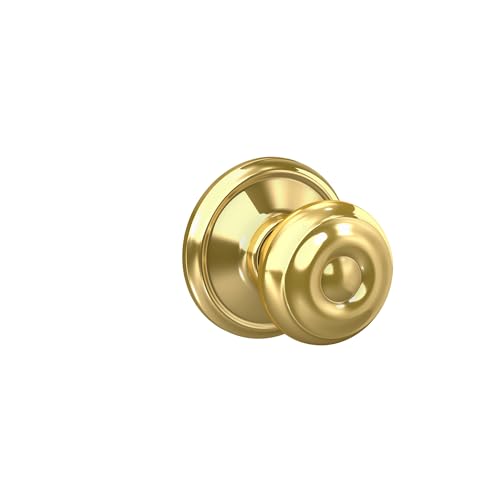 Image of Schlage F10 GEO 605 Georgian Door Knob, Hall & Closet Passage Lock, Bright Brass