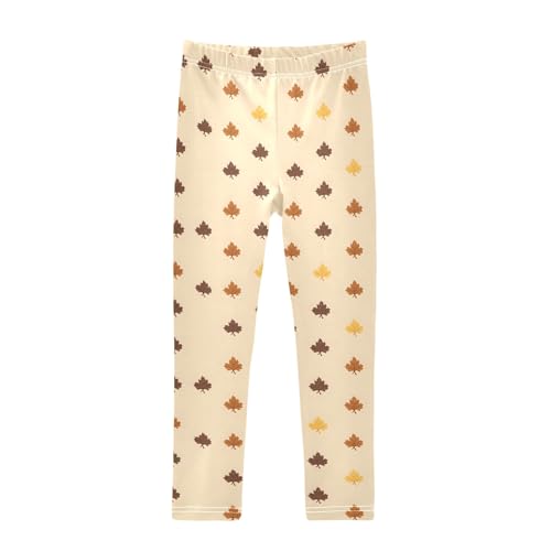 Leaves Brown Pattern Girls Leggings Soft Comfortable Athletic Leggings Dancing Pants for 4-10 Years