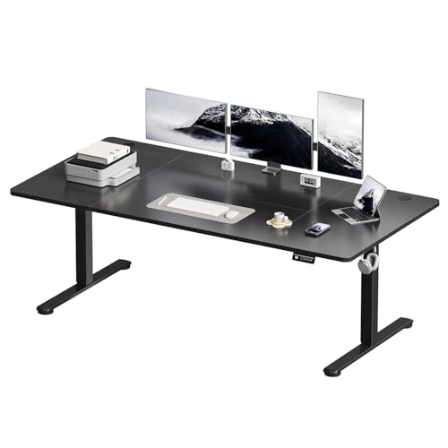 Devoko 180x80 cm Escritorio Regulable en Altura, Escritorio Elevable Eléctrico Telescópico Bidireccional, Escritorio de Oficinay Hogar, para Estudio en Casa con Tablero Ensamblado, Negro