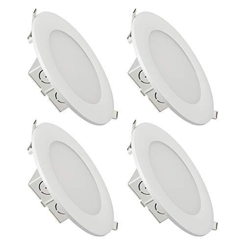 TORCHSTAR 6 Inch Slim Recessed LED Light, Canless Retrofit Integrated Junction Box, 15W 1000lm, 5000K Daylight Dimmable Downlight, Airtight, UL & Energy Star Listed, 5 Years Warranty, Pack of 4