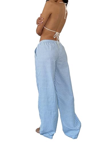 Women's Checkered Lounge Comfy Casual Trousers Elastic Waist Drawstring Pattern Pajama Pants3