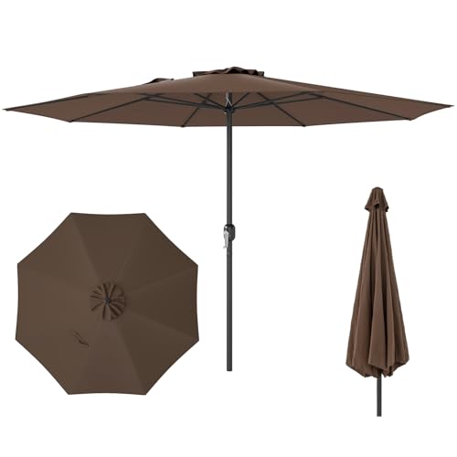 Tangkula 12 FT Patio Umbrella, Double-Tier Outdoor Umbrella with Crank Handle, 8 Sturdy Ribs, Sun-Protective Canopy for Market Table Pool Deck Garden Backyard (Tan)