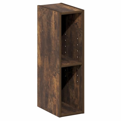 Image of Furinno Fulda Book Shelf, 2-Tier Narrow Bookshelf, Bookcase with 6-in Width Storage Shelf, 9.3 x 5.9 x 21.2, for Living Room, Bedroom, Home Office, Amber Pine