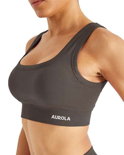 Image of AUROLA Power Womens Square Back Basic Sports Bra - Square Neck Padded Low Impact Yoga Bra Workout Crop Top