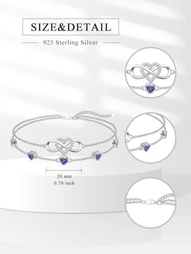 Image of Dorunmo 925 Sterling Silver Infinity Heart Birthstone Anklet Bracelets for Women Best Mother's Day Birthday Jewelry for Wife Girlfriend Mom Her