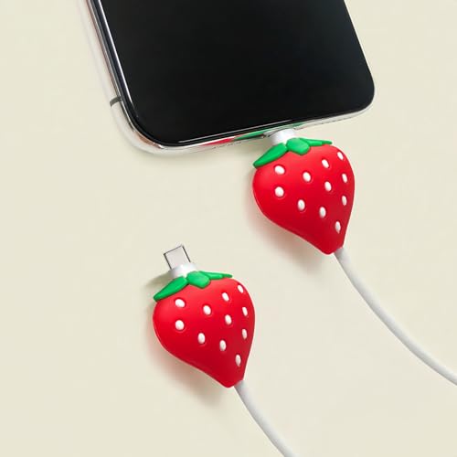 2PCS Strawberry Charging Cable Protector - Cute Fruit Design Compatible with Apple Charging Cable, Durable Anti-Break Fixer for Long-Lasting Protection