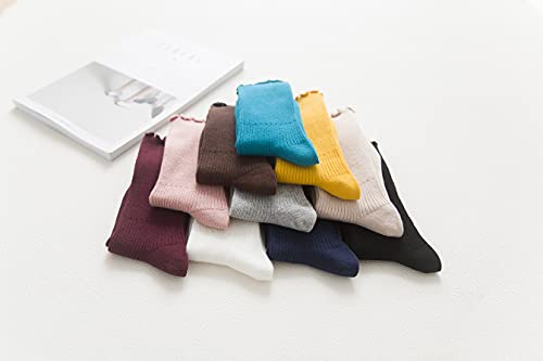 Women Ankle Socks, Super Soft Lolita Ruffle Turn-Cuff Striped Double Needle Combed Cotton Socks 3 Pairs4