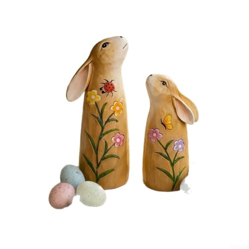 Figurines lapin en résine lot de 2 statuettes blanches déco printemps