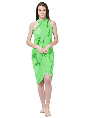 Sourbh Women's Faux Georgette Beach Wear Wrap Sarong Printed Pareo Swimsuit Cover Up (S546-Green-Free Size)