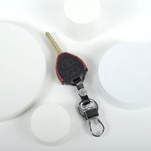 Image of Leather Smart Car Key Cover Case with Metal Hook Keychain for Toyota Old Innova (Black)