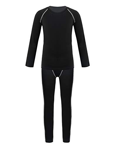 Mufeng Boy Girl Athletic Base Layer Compression Thermal Underwear Long Sleeve Shirt & Leggings Set Running Workout Set Grey 5-6