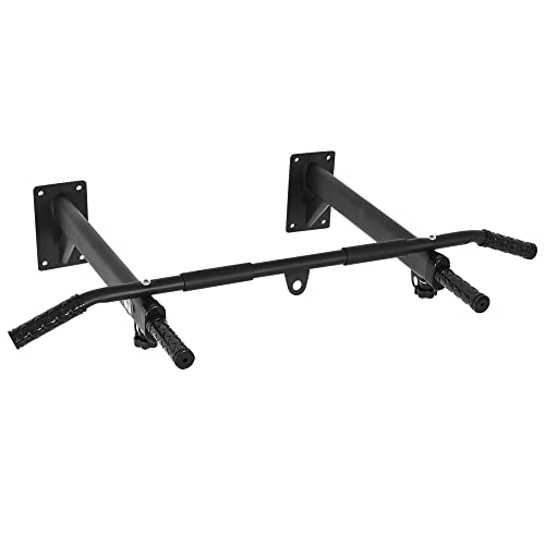 HOMCOM Barre de Traction Barre de Fitness Fixation Murale Support Sac de Frappe ou Sangles TRX intégré Charge Max. 150 Kg Acier Noir