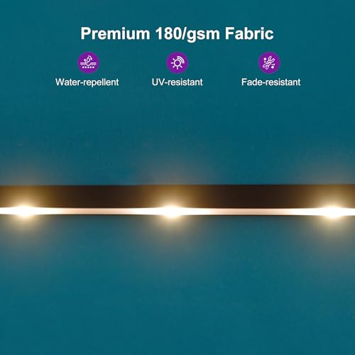 PURPLE LEAF 14ft Patio Market Umbrella with Solar LED and Base Double-Sided Rectangle Outdoor Table Sun Umbrellas with Crank for Pool Beach Deck Backyard Turquoise Blue — view 3
