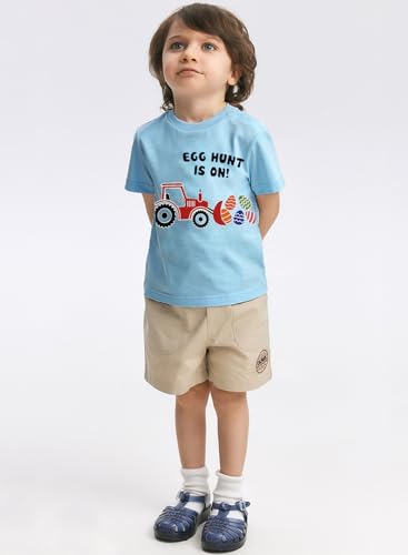 Image of Kids Easter Shirt for Boys Girls Tractor Eggs Hunt T-Shirt Toddler Short Sleeve Easter Outfits Excavator Bunny Tee Top