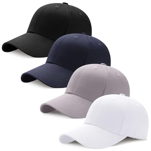 ViEinkaufen 4 Pack Baseball Caps Mens Cotton Men's Hats & Caps with Adjustable Buckle for Men Running,Gym,Office and Outdoor