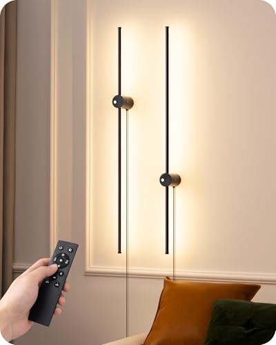 EDISHINE 2 Stück Wandleuchte Innen, LED Wandleuchte mit Fernbedienung & Touchschalter, 15W 1000LM Wandlampe, 3 Farbtemperaturen & Stufenlos dimmbar, 350° Drehbar für Wohnzimmer Schlafzimmer, Schwarz