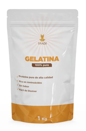 Snadi Gelatina en Polvo | 1 kg | 100% Pura, Sin Sabor y Calidad Profesional | Rica en Aminoácidos Precursores del Colágeno | Repostería, Postres, Geles y Salsas | Fácil de Disolver y Textura Perfecta