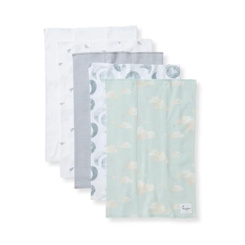 Burt's Bees Baby Burp Cloths, 100% Organic Cotton Extra Absorbent Soft Fabric, Large Drool Cloths 17 x 11.75 in, 5-Pack