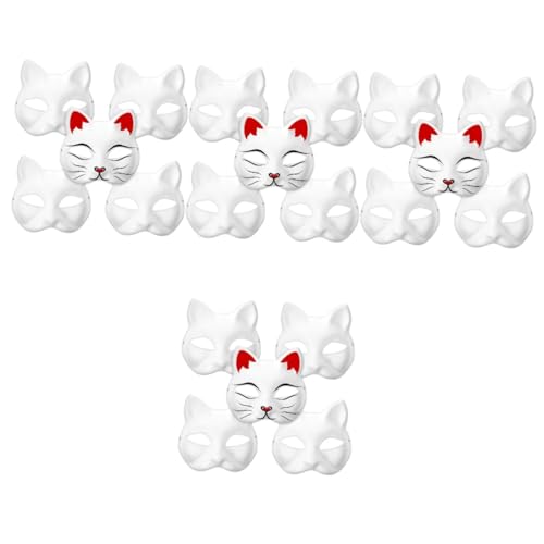 Masques de chat pour carnaval et fête masquée lot de 20 en papier blanc