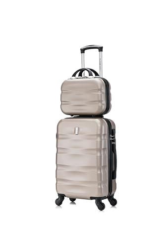 CELIMS - Valise Cabine 55x35x25 cm avec Vanity | Bagage Cabine Avion | 10kg | 8 Roues | ABS Rigide et Légère | Cadenas | Champagne