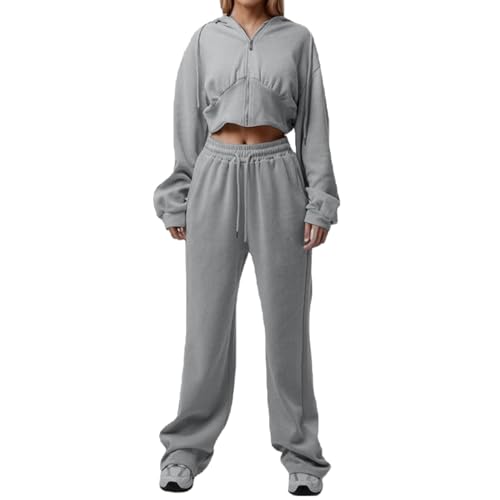 Survêtement femme stretch en coton avec sweat à capuche et pantalon à poches décontracté
