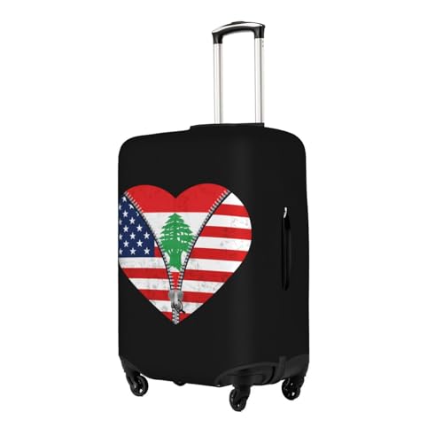 Travel Luggage Cover Heart America Flag And Lebanese Flag Fashion Washable Baggage Suitcase Protector Fit For Luggage Small2