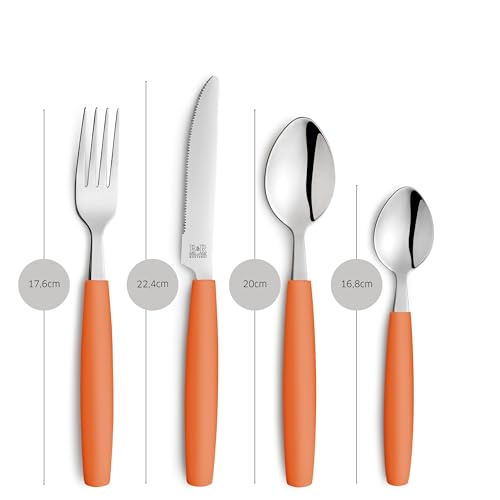 Beckmann & Rommerskirchen VALOA Besteck Set 4 Personen - 16-teilig - Orange - Spülmaschinenfest - Hochglanzpoliert - Essbesteck: 4x Messer, Gabel, Esslöffel, Kaffeelöffel