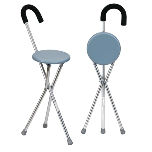 Mobiclinic, Bastón con Asiento, hasta 90 kg, Gloria, Marca española, Plegable, Aluminio, Trípode para Caminar, Conteras Antideslizantes, Ortopédico, Mango ergonómico, Gris