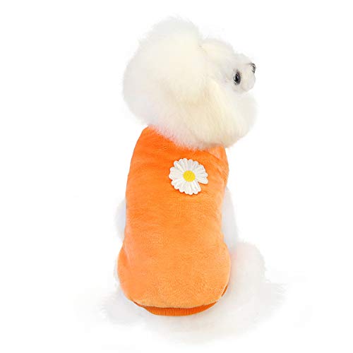 Dog Sweater Clothes Fleece Woolen Winter Warm Sweat Shirt Flower Pajamas Fleece Sweater for Small Dog Medium Cat Orange L - Image 3