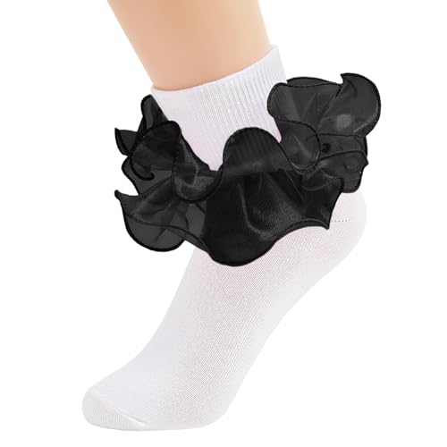 Image of Komorebi Big Ruffle Ankle Socks Women-Lace Frilly Cute Socks-Soft Cotton Girls Sock