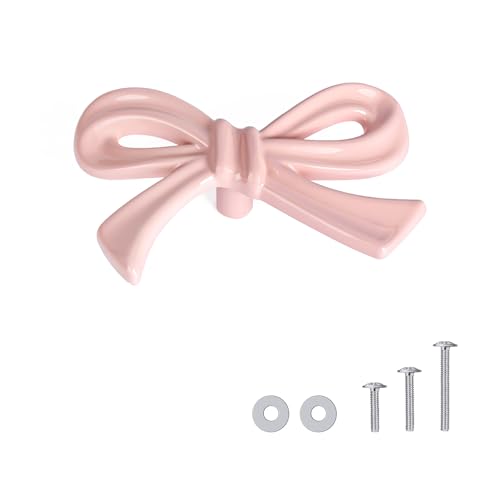 CEYMIO 8 Pack Pink Bow Dresser Knobs, Small Decorative Cabinet Drawer Pull Handles for Girls Bedroom and Nursery Room Decor