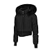 Mrat Cropped-Pufferjacke für Damen, Winter, warm, gesteppt, gepolstert, Daunenmantel mit Daumenloch, Damen schmal geschnittene Jacken mit durchgehendem Reißverschluss, Kunstfell-Kapuze, wasserdicht