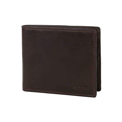 Image of Fossil Men's Wallet, Derrick Leather RFID-Blocking Wallet Bifold Passcase with Removable Card Case, Dark Brown