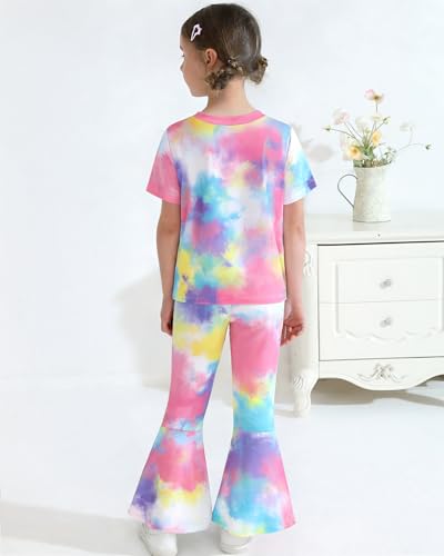 Image of CARETOO Girls Summer Outfit Poster Girl Matching Sister 2pcs Sets Printed t-Shirt + Flare Leg Pants For 3-10 Years