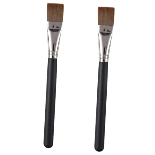 Hemobllo Set 2 Pennelli Viso Piatti in Fibre Sintetiche e Legno, Applicatori Per Maschere e Fondotinta, Strumenti Trucco Per Trattamento Viso, Uso Professionale in Salone Estetico
