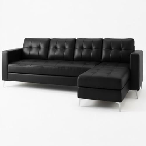 Image of CASASTYLE Madison 5 Seater Leatherette RHS L Shape Sofa Set (Black) Premium Finish | Ideal for Living Rooms