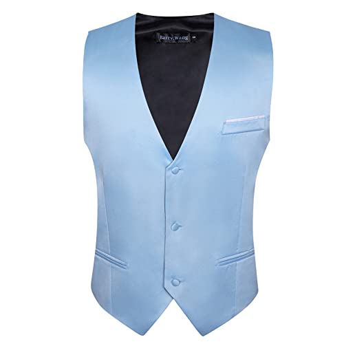 Image of Barry.Wang Vest for Men Business /Leisure Dress Suit Vests V-neck 2 Pockets Wedding Party Tuxedo Satin Waistcoat