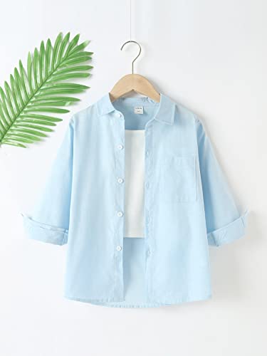 Makemechic Baby Girl's Casual Long Sleeve Pocket Button Down Shirt Top Light Blue 100 #TOP2