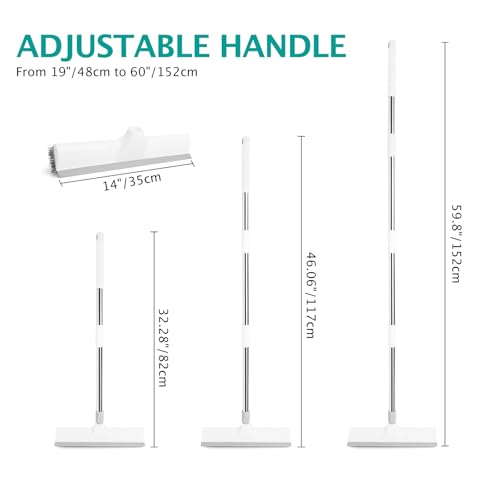 Image of Floor Brush, 2-in-1 Scraping Brush,with 59.8 inch Long-Handled Adjustable Floor Brush, Suitable for Cleaning Kitchen, Bedroom, Shower Room, Floor, Tile Patios, Outdoor Patio, Terrace (White)