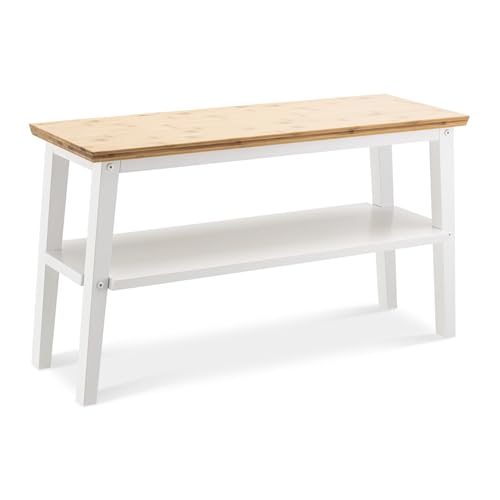 Kos Design Zapatero de bambú- Elegante zapatero Almacenamiento- Amplio estante doble pasillo zapato banco de almacenamiento con asiento para salas de estar, entrada, dormitorio- Zapatero de madera