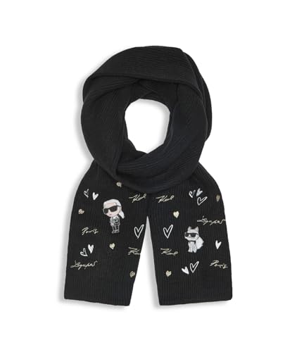 Karl Lagerfeld Cachecol feminino Paris bordado Karl Hearts Winder, preto, tamanho Ăşnico